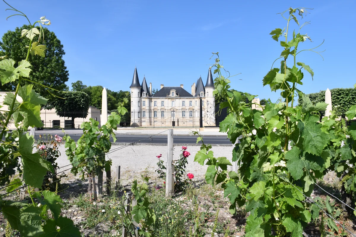 Château Pichon-Baron vu depuis les vignes à Pauillac, dans le Médoc